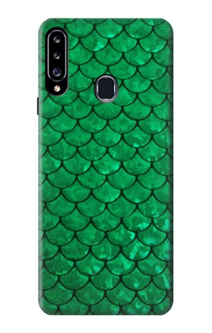 W2704 Green Fish Scale Pattern Graphic Hard Case and Leather Flip Case For Samsung Galaxy A20s