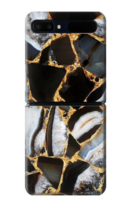 W3419 Gold Marble Graphic Print Hard Case For Samsung Galaxy Z Flip 5G