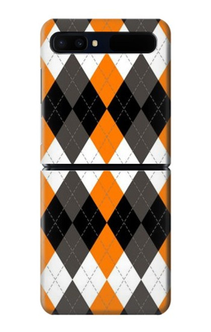 W3421 Black Orange White Argyle Plaid Hard Case For Samsung Galaxy Z Flip 5G