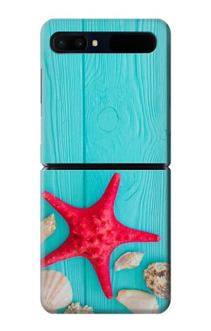 W3428 Aqua Wood Starfish Shell Hard Case For Samsung Galaxy Z Flip 5G