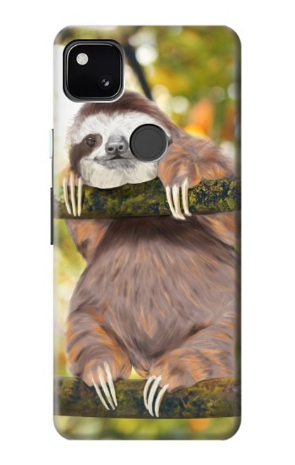 W3138 Cute Baby Sloth Paint Hard Case and Leather Flip Case For Google Pixel 4a