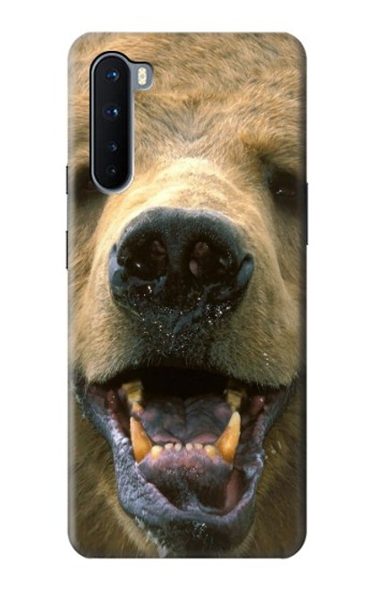 W0840 Grizzly Bear Face Hard Case and Leather Flip Case For OnePlus Nord