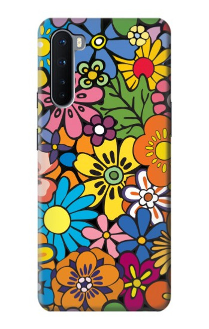 W3281 Colorful Hippie Flowers Pattern Hard Case and Leather Flip Case For OnePlus Nord