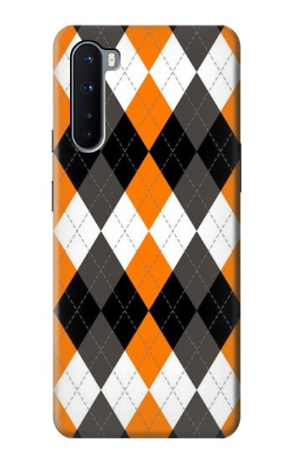 W3421 Black Orange White Argyle Plaid Hard Case and Leather Flip Case For OnePlus Nord