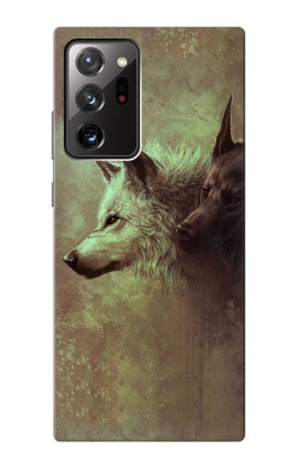 W0931 White Black Wolf Hard Case and Leather Flip Case For Samsung Galaxy Note 20 Ultra, Ultra 5G