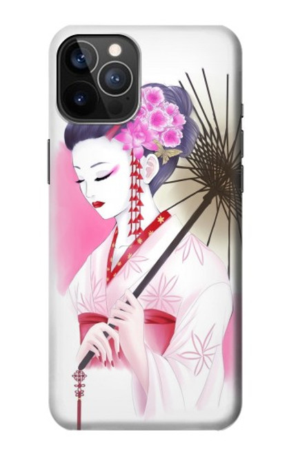 W2579 Japanese Traditional Geisha Kimono Hard Case and Leather Flip Case For iPhone 12, iPhone 12 Pro