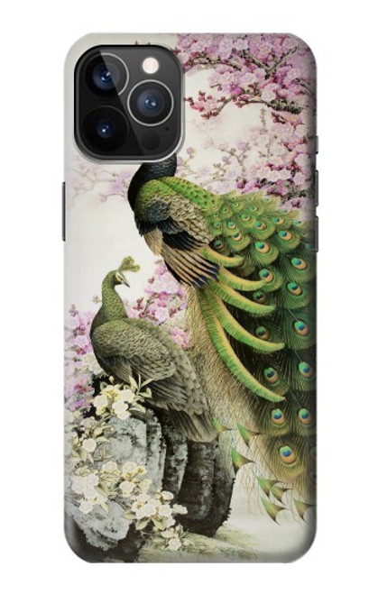 W2773 Peacock Chinese Brush Painting Hard Case and Leather Flip Case For iPhone 12, iPhone 12 Pro