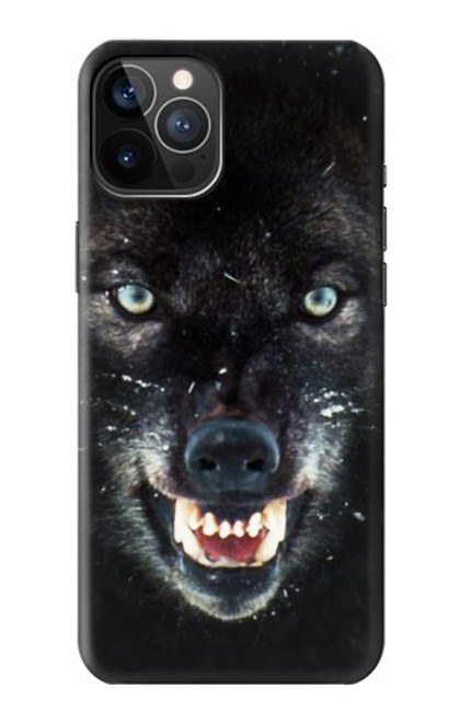 W2823 Black Wolf Blue Eyes Face Hard Case and Leather Flip Case For iPhone 12, iPhone 12 Pro