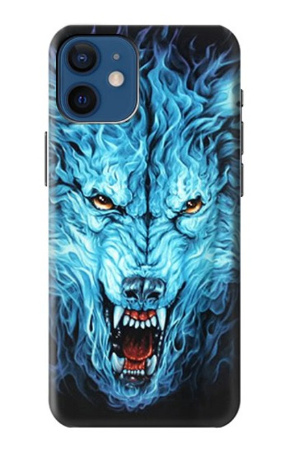 W0752 Blue Fire Grim Wolf Hard Case and Leather Flip Case For iPhone 12 mini