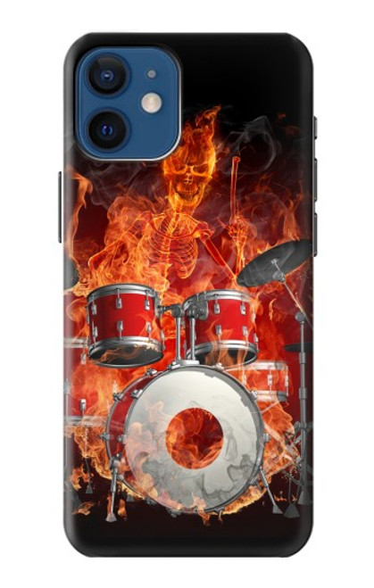 W1431 Skull Drum Fire Rock Hard Case and Leather Flip Case For iPhone 12 mini