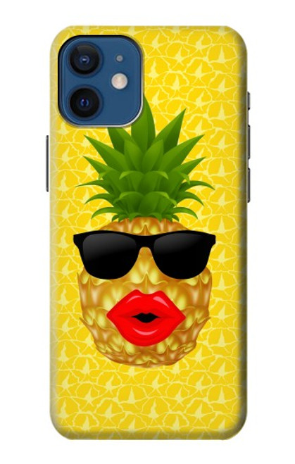 W2443 Funny Pineapple Sunglasses Kiss Hard Case and Leather Flip Case For iPhone 12 mini