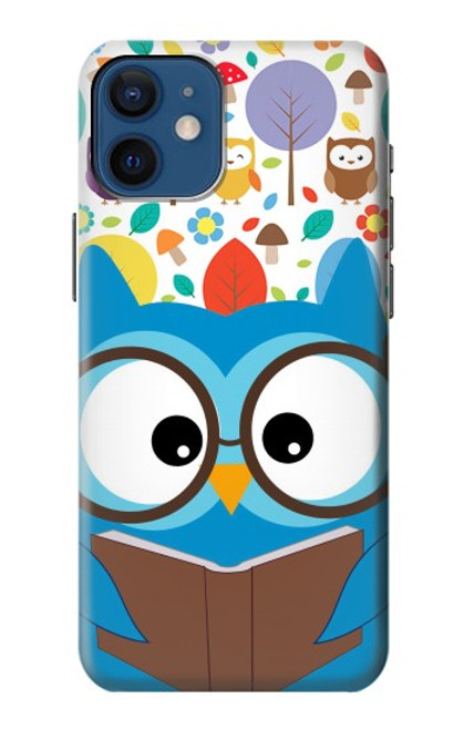 W2521 Cute Nerd Owl Cartoon Hard Case and Leather Flip Case For iPhone 12 mini