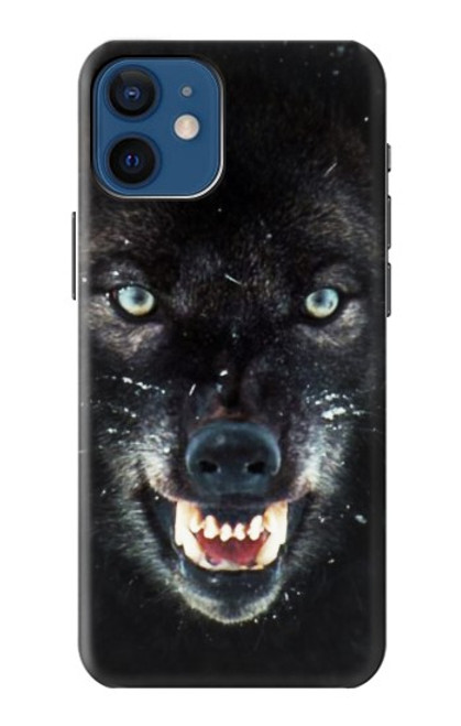 W2823 Black Wolf Blue Eyes Face Hard Case and Leather Flip Case For iPhone 12 mini