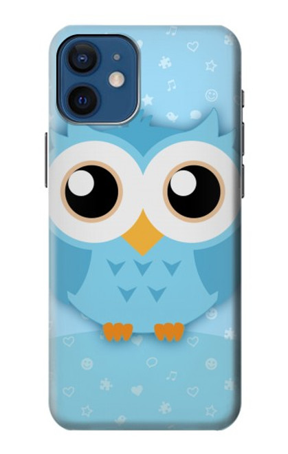 W3029 Cute Blue Owl Hard Case and Leather Flip Case For iPhone 12 mini