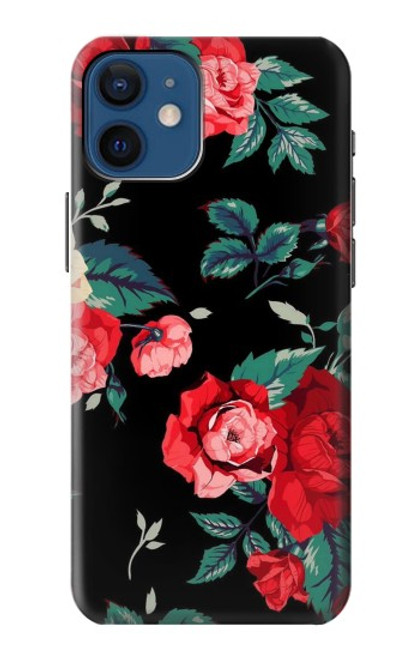 W3112 Rose Floral Pattern Black Hard Case and Leather Flip Case For iPhone 12 mini