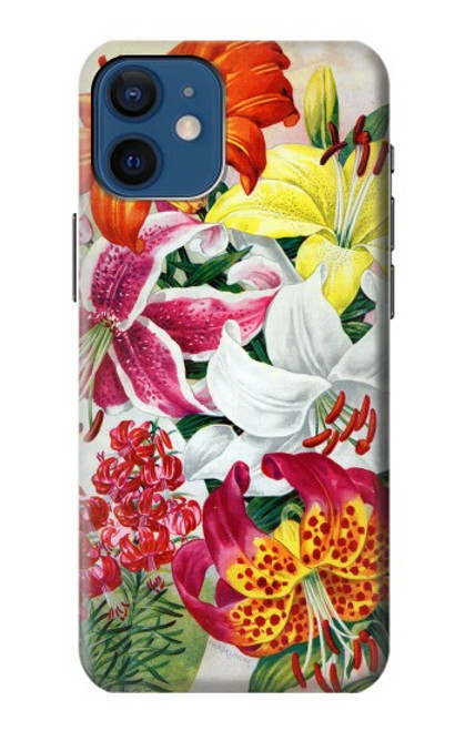 W3205 Retro Art Flowers Hard Case and Leather Flip Case For iPhone 12 mini