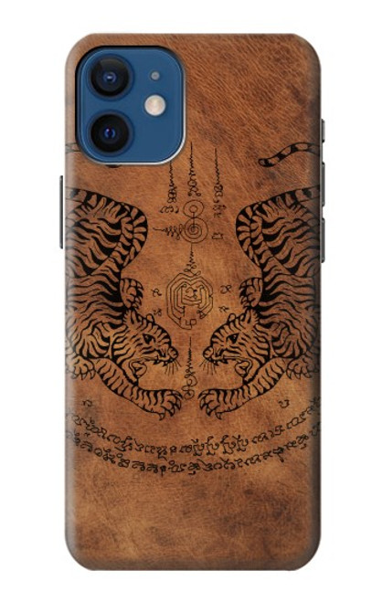 W3209 Sak Yant Twin Tiger Hard Case and Leather Flip Case For iPhone 12 mini