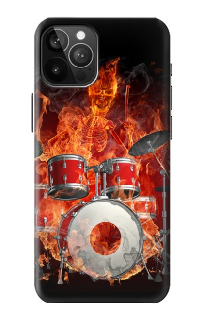 W1431 Skull Drum Fire Rock Hard Case and Leather Flip Case For iPhone 12 Pro Max