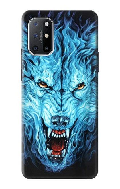 W0752 Blue Fire Grim Wolf Hard Case and Leather Flip Case For OnePlus 8T