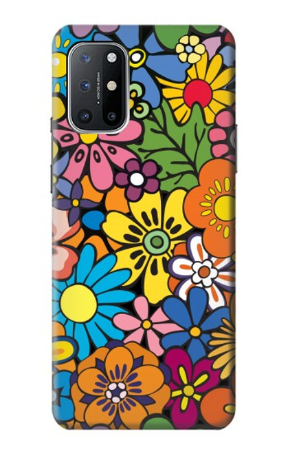 W3281 Colorful Hippie Flowers Pattern Hard Case and Leather Flip Case For OnePlus 8T