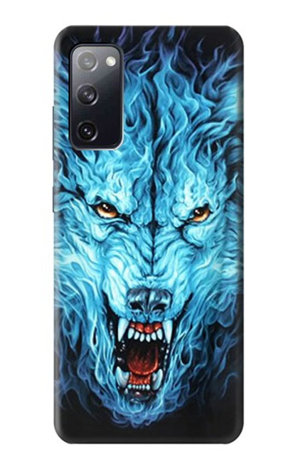 W0752 Blue Fire Grim Wolf Hard Case and Leather Flip Case For Samsung Galaxy S20 FE