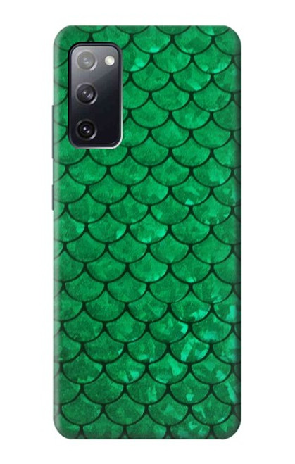 W2704 Green Fish Scale Pattern Graphic Hard Case and Leather Flip Case For Samsung Galaxy S20 FE