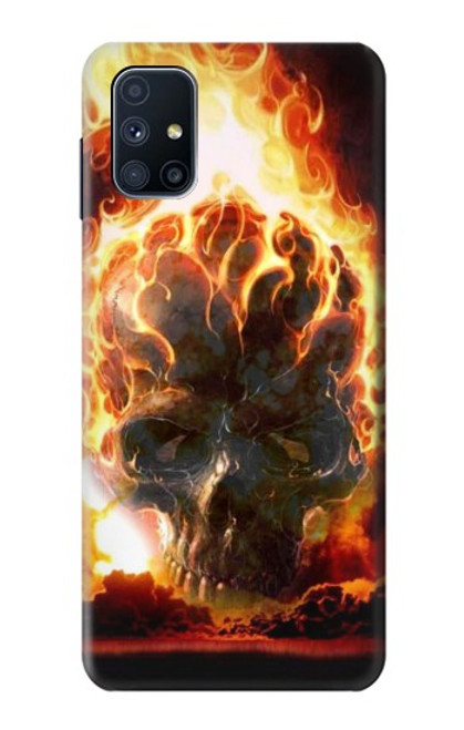 W0863 Hell Fire Skull Hard Case and Leather Flip Case For Samsung Galaxy M51