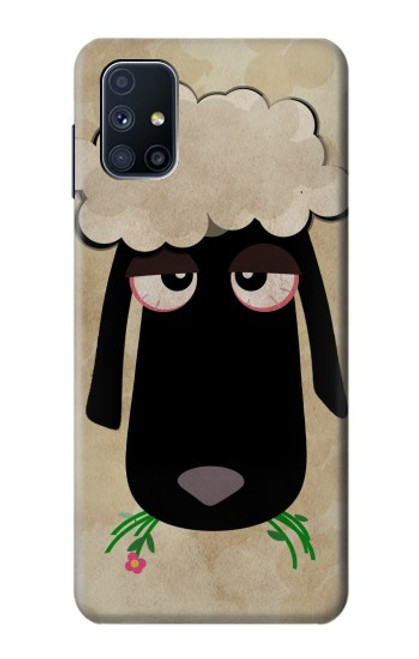 W2826 Cute Cartoon Unsleep Black Sheep Hard Case and Leather Flip Case For Samsung Galaxy M51