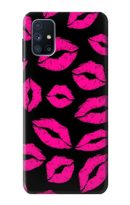 W2933 Pink Lips Kisses on Black Hard Case and Leather Flip Case For Samsung Galaxy M51