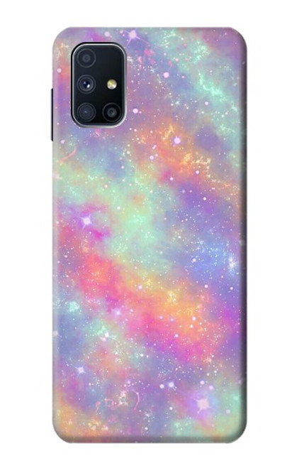 W3706 Pastel Rainbow Galaxy Pink Sky Hard Case and Leather Flip Case For Samsung Galaxy M51
