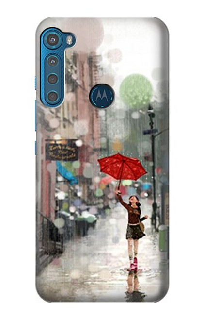 W0108 Girl in The Rain Hard Case and Leather Flip Case For Motorola One Fusion+