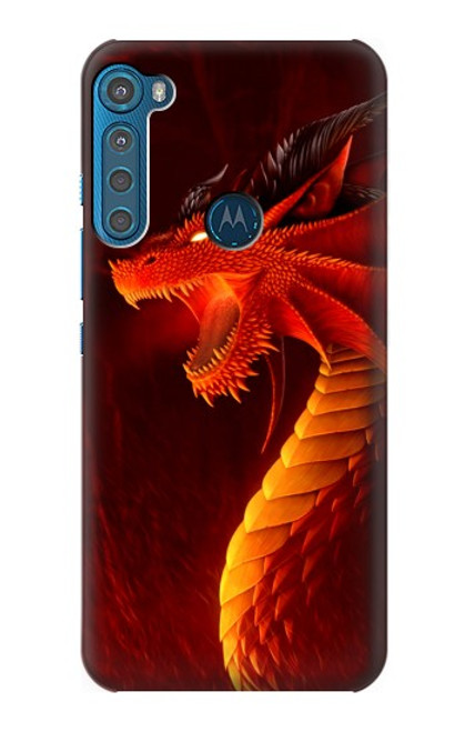 W0526 Red Dragon Hard Case and Leather Flip Case For Motorola One Fusion+