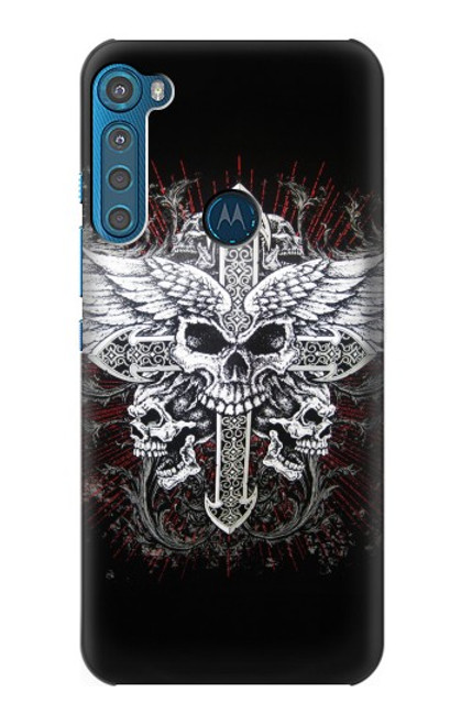 W1434 Skull Wing Tattoo Biker Hard Case and Leather Flip Case For Motorola One Fusion+
