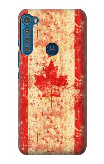 W1603 Canada Flag Old Vintage Hard Case and Leather Flip Case For Motorola One Fusion+