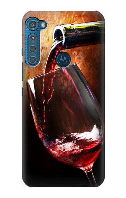 W2396 Red Wine Bottle And Glass Hard Case and Leather Flip Case For Motorola One Fusion+