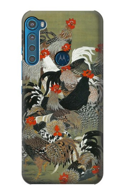 W2699 Ito Jakuchu Rooster Hard Case and Leather Flip Case For Motorola One Fusion+