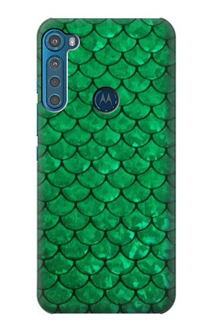 W2704 Green Fish Scale Pattern Graphic Hard Case and Leather Flip Case For Motorola One Fusion+