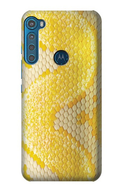 W2713 Yellow Snake Skin Graphic Printed Hard Case and Leather Flip Case For Motorola One Fusion+