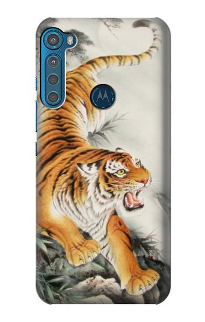 W2751 Chinese Tiger Brush Painting Hard Case and Leather Flip Case For Motorola One Fusion+