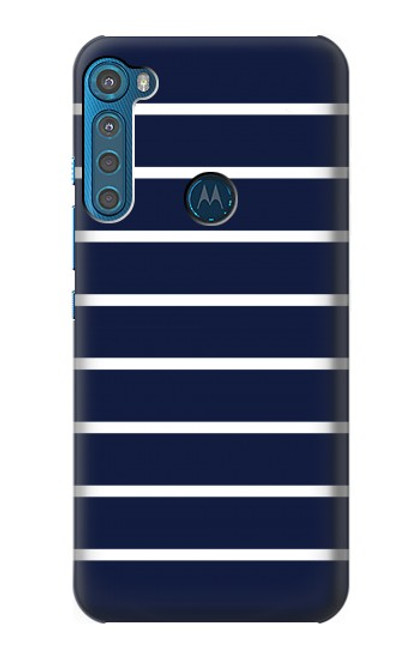 W2767 Navy White Striped Hard Case and Leather Flip Case For Motorola One Fusion+