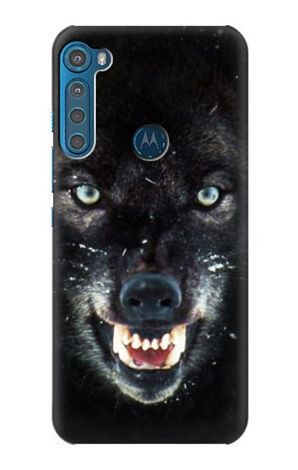 W2823 Black Wolf Blue Eyes Face Hard Case and Leather Flip Case For Motorola One Fusion+