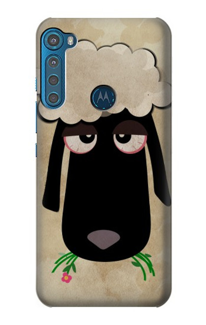 W2826 Cute Cartoon Unsleep Black Sheep Hard Case and Leather Flip Case For Motorola One Fusion+