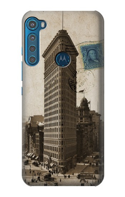 W2832 New York 1903 Flatiron Building Postcard Hard Case and Leather Flip Case For Motorola One Fusion+