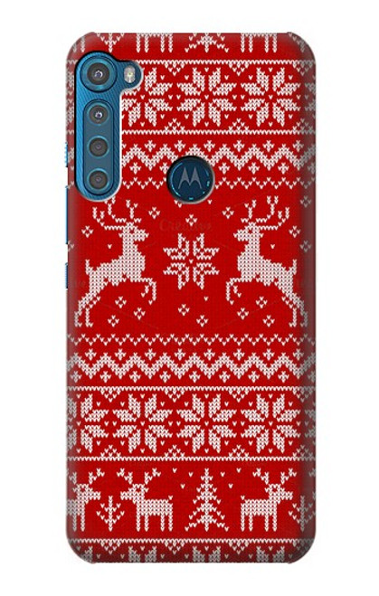 W2835 Christmas Reindeer Knitted Pattern Hard Case and Leather Flip Case For Motorola One Fusion+