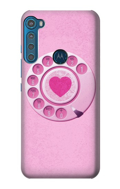 W2847 Pink Retro Rotary Phone Hard Case and Leather Flip Case For Motorola One Fusion+