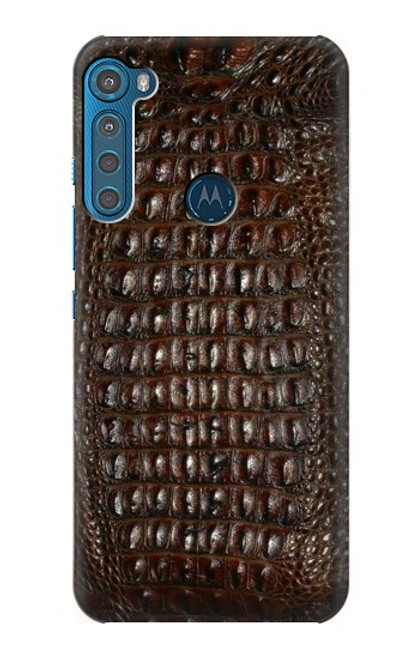 W2850 Brown Skin Alligator Graphic Printed Hard Case and Leather Flip Case For Motorola One Fusion+