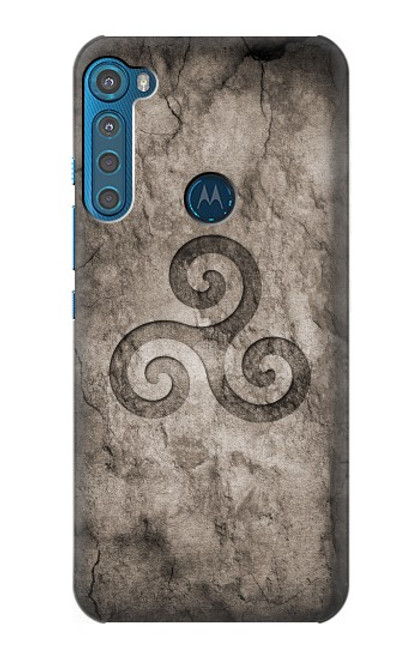 W2892 Triskele Symbol Stone Texture Hard Case and Leather Flip Case For Motorola One Fusion+