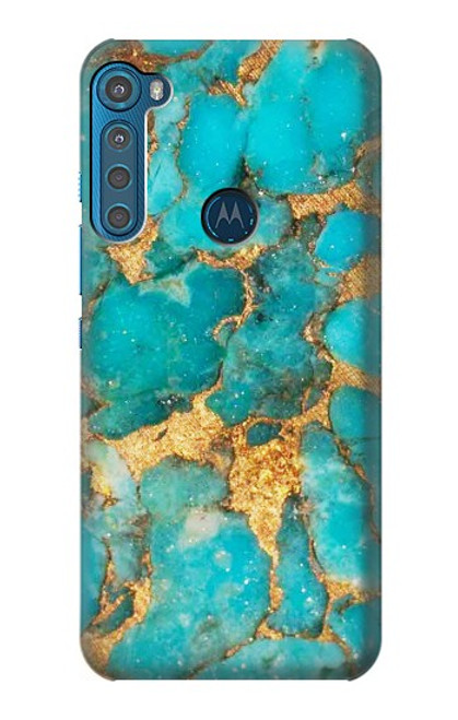 W2906 Aqua Turquoise Stone Hard Case and Leather Flip Case For Motorola One Fusion+