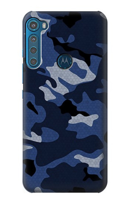 W2959 Navy Blue Camo Camouflage Hard Case and Leather Flip Case For Motorola One Fusion+