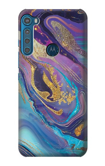 W3676 Colorful Abstract Marble Stone Hard Case and Leather Flip Case For Motorola One Fusion+